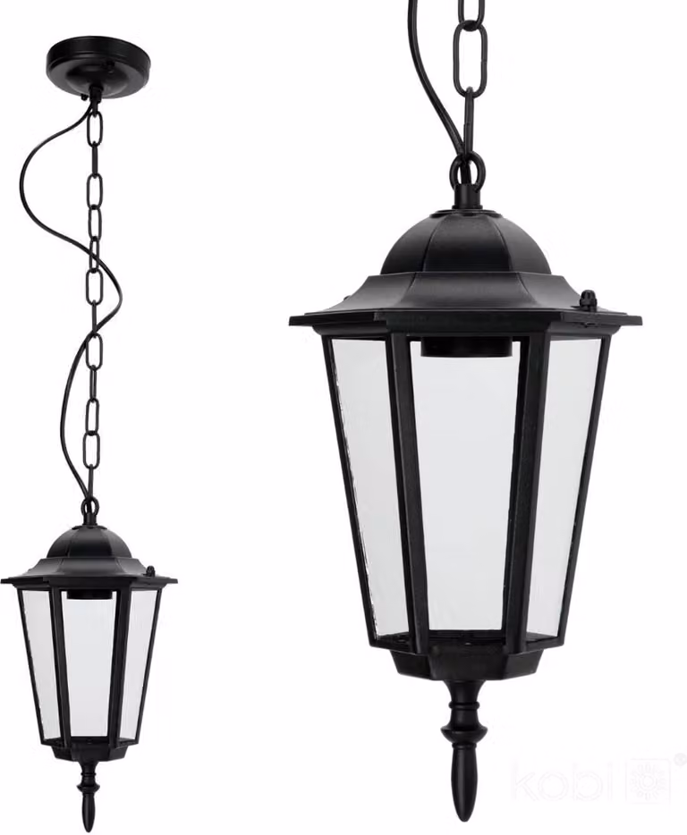 Lampada a sospensione da giardino nera su catena 1xE27 50W LO4105 IP54 Kobi