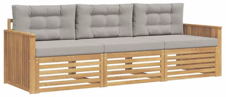 Set di divani da esterno, 3 pezzi, bianco e grigio chiaro