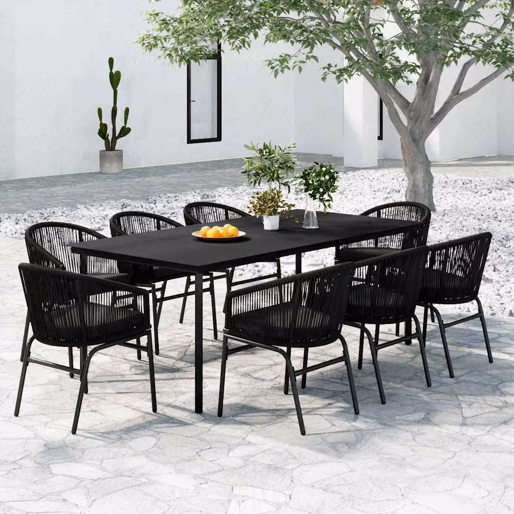Set da pranzo da giardino vidaXL in metallo e vetro nero opaco, 9 pezzi