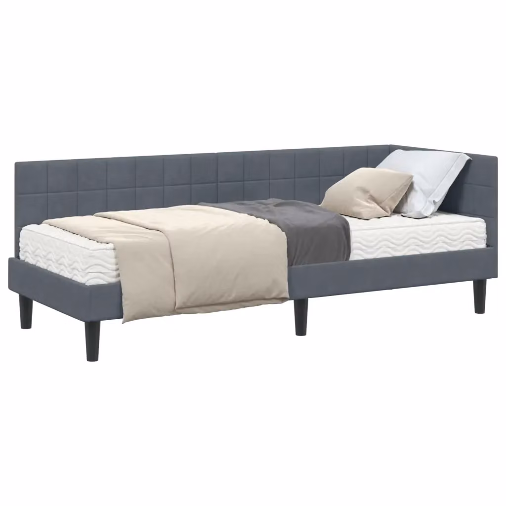 vidaXL Struttura Letto Angolare in Velluto Grigio con 2 Materassi in Schiuma L/P/H: 200 x 90 x 72 cm – 2