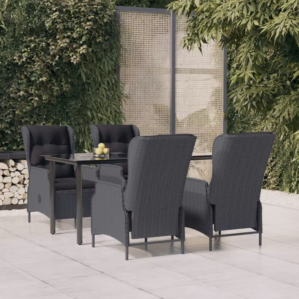 Set da Pranzo da Giardino vidaXL in Polyrattan e Vetro, 5 Pezzi, Grigio Scuro e Nero