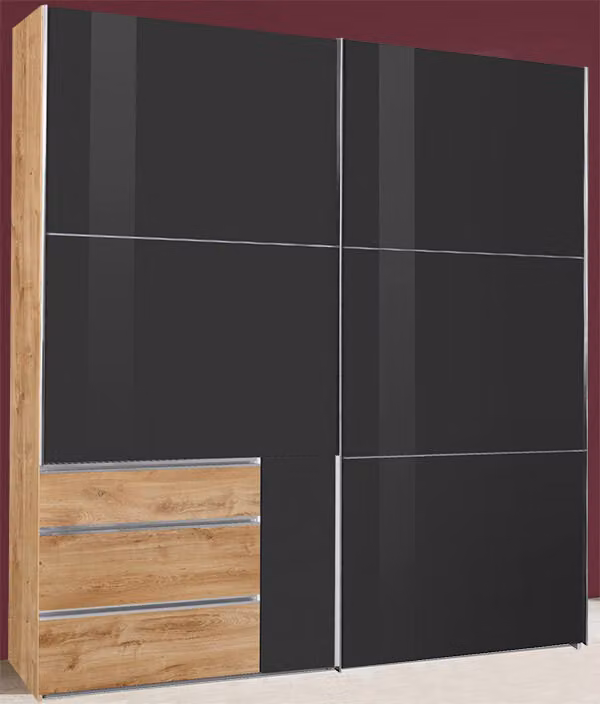 Armadio Level a 2 ante scorrevoli 200 cm in rovere vetro grigio