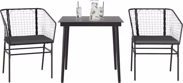 Set da Pranzo da Giardino 3 pz | Set Salotto da Giardino con Cuscini Polyrattan Vetro