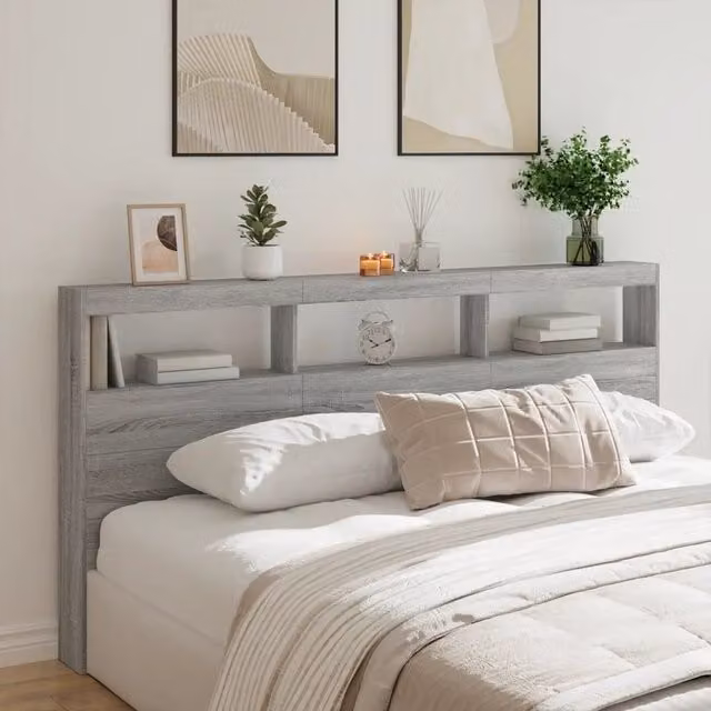 Testiera con Contenitore e LED Design Mania Grigio Sonoma L: 200 cm, P: 17 cm, H: 102 cm