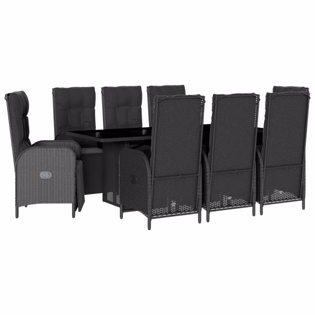 Set da pranzo da giardino vidaXL in polyrattan nero con cuscini e tavolo in vetro – 2