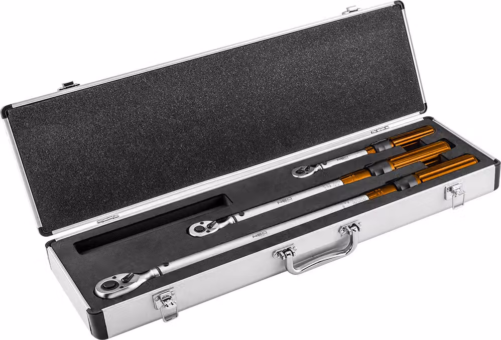 NEO TOOLS set di chiavi dinamometriche reversibili 1/4", 3/8", 1/2" 3 pz. . in acciaio CrV di alta qualità, impugnatura ergonomica, pratica custodia