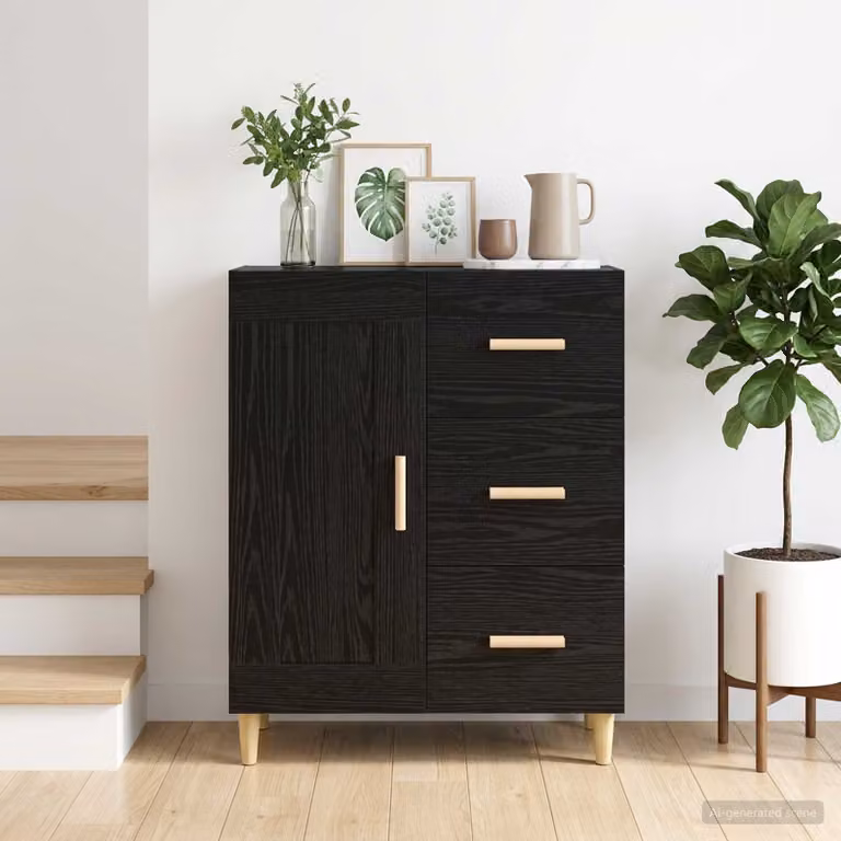 Credenza moderna vidaXL in legno ingegnerizzato MDF, colore nero, L: 69,5 cm, P: 34 cm, H: 90 cm