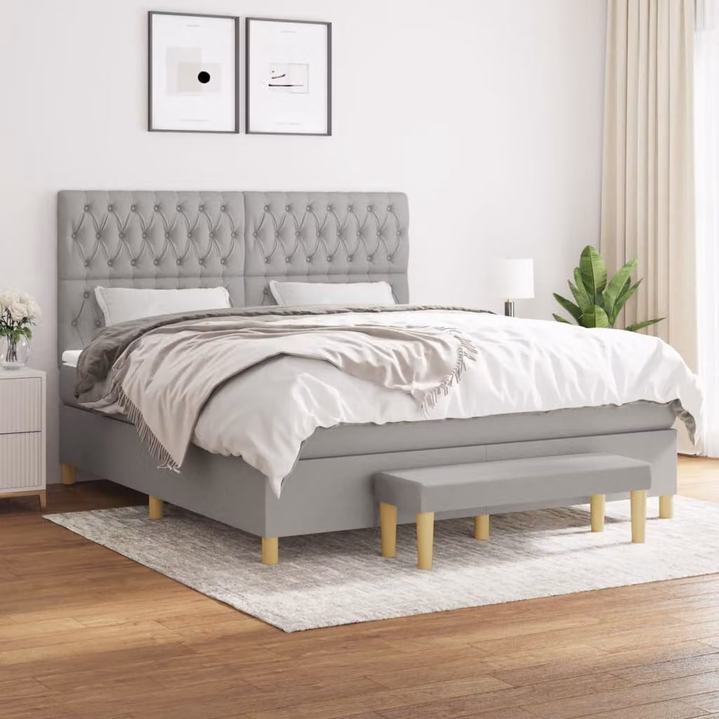 Giroletto a molle con materasso ibrido vidaXL in tessuto grigio e bianco, L 180 x P 200 cm – 1