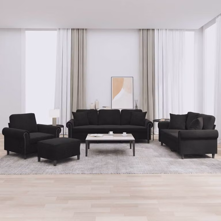 Maison Exclusive - Set divano 4 pezzi con cuscini in velluto nero
