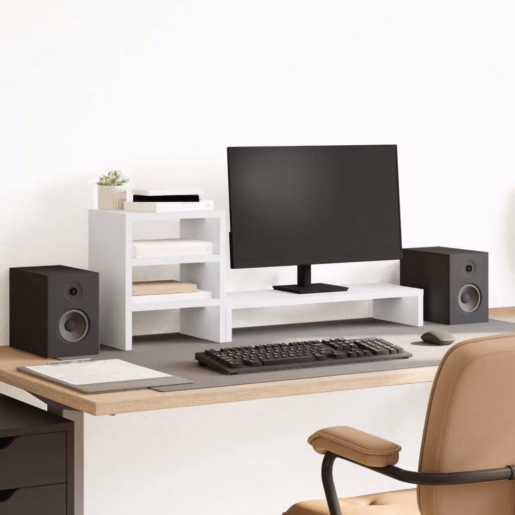 Maison Exclusive - Supporto per monitor con organizer da scrivania Bianco Materiale ligneo