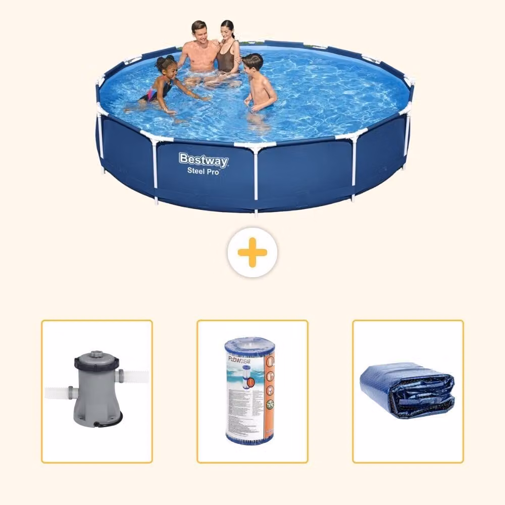 Bestway Steel Pro, piscina in acciaio, forma rotonda - 366x76 cm - composta da 4 parti, modello S22309