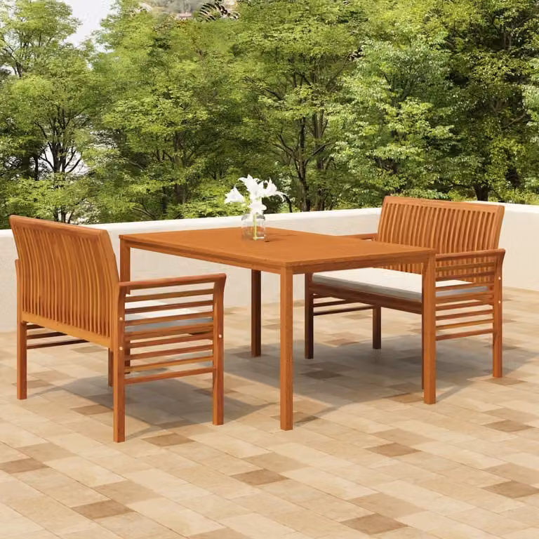 The Living Store Set da pranzo da giardino 3 pezzi con cuscini in legno massiccio di acacia