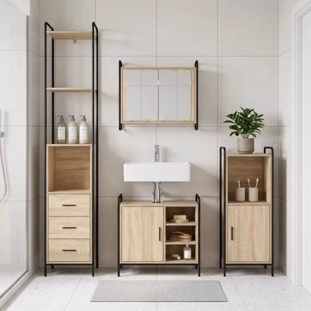 Set di Armadi da Bagno 4 pz Rovere Sonoma 40 x 36 x 200,5 cm 3444652