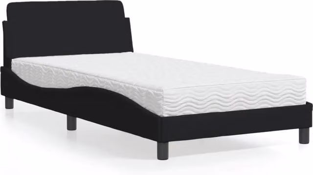 Letto con Materasso-Struttura Letto con Materasso Dover Nero 100x200 cm in Tessuto