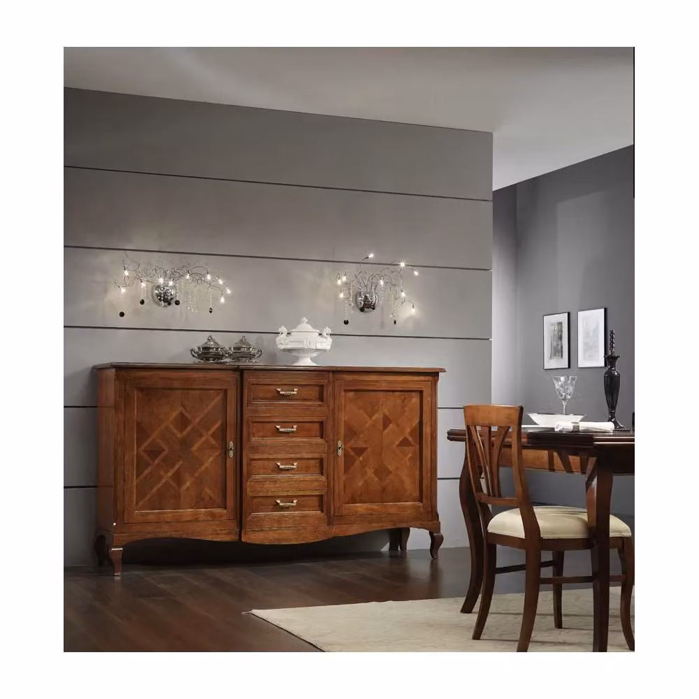 Credenza classica in legno di faggio marrone con 2 porte e 4 cassetti Mobili 2G L: 200 cm, P: 52 cm, H: 113 cm – 3