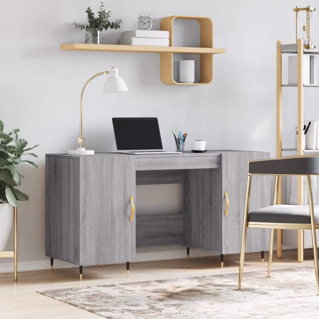 Scrivania da ufficio vidaXL in stile industriale, colore grigio, L/P/H: 140 x 50 x 75 cm