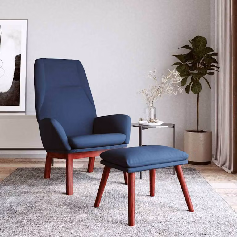 vidaXL Poltrona Relax con Poggiapiedi Blu in Tessuto e Struttura in Metallo