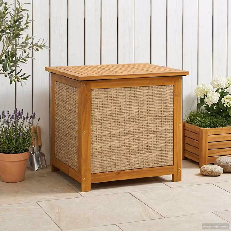 vidaXL Scatola di Stoccaggio per Giardino in Legno di Acacia, Stile Rustico, Colore Marrone/Beige