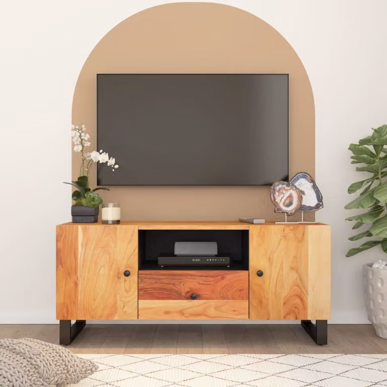 Mobile TV vidaXL in legno di acacia e multistrato, marrone, L 105 cm x P 33,5 cm x H 46 cm