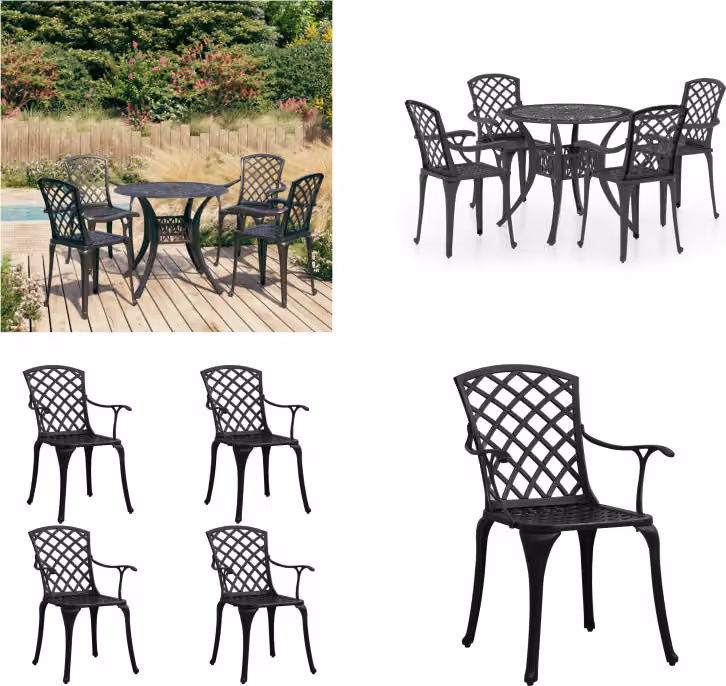 vidaXL 5 pezzi. Set Bistro in fusione di alluminio nero - Set Bistro - Set Bistro - Set Bistro - Set Bistro - Set Bistro