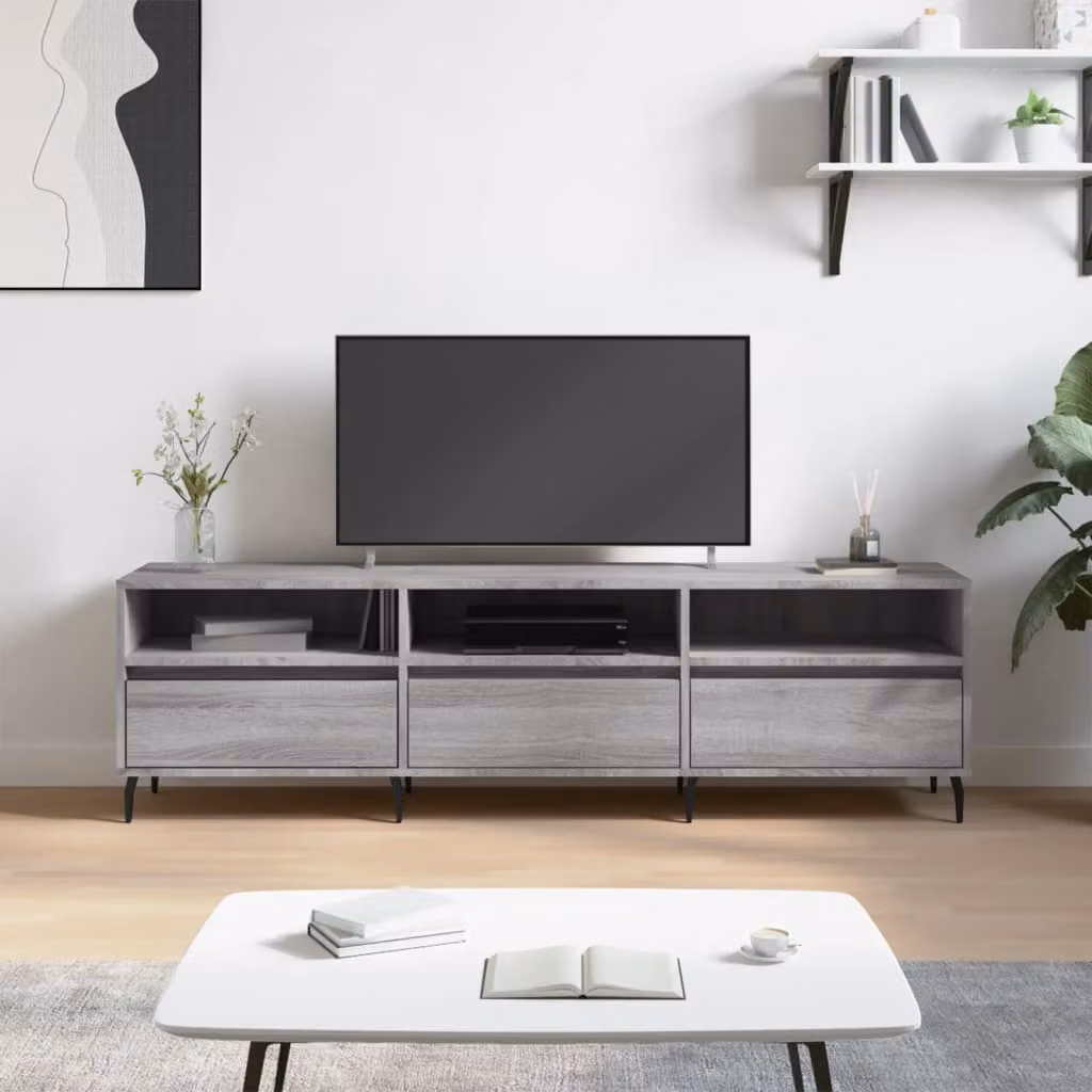 vidaXL Mobile Porta TV Moderno Grigio con Compartimenti Media, L 150 cm x P 30 cm x H 44,5 cm