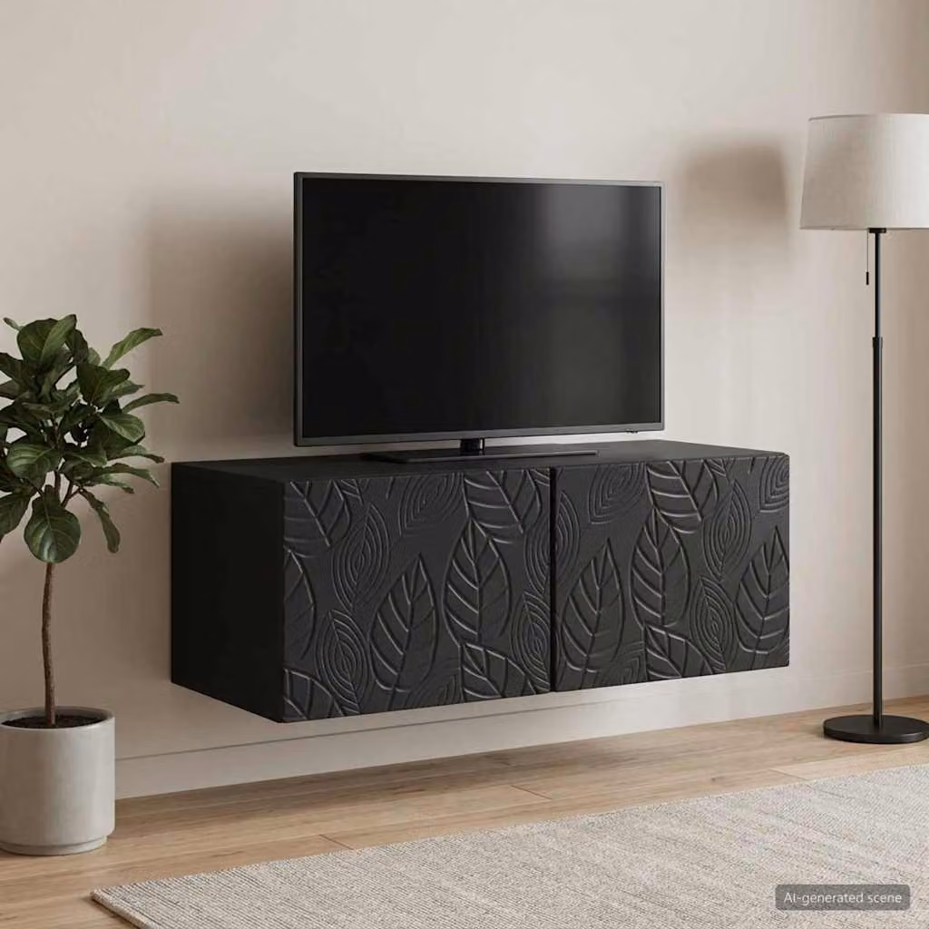 vidaXL Mobile Porta TV da Muro in Legno Nero Stile Vintage L: 98 cm, P: 41 cm, H: 30 cm