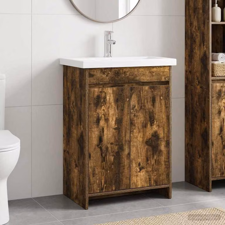 Set di mobili per il bagno vidaXL in legno MDF moderno, colore marrone opaco, L: 81 cm, P: 40 cm, H: 84,5 cm