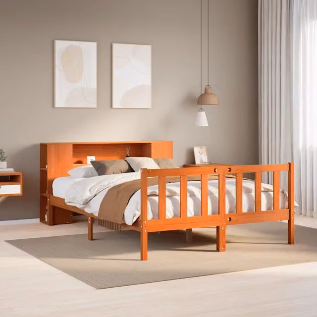 Letto Libreria senza Materasso Marrone Cera 135x190 cm in Pino 3321668