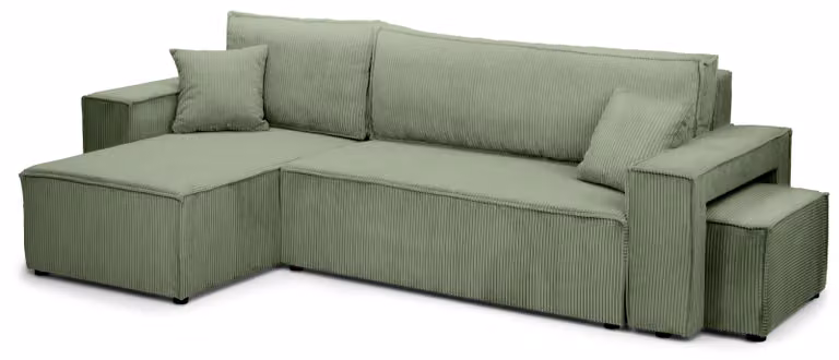 Divano a tre posti con funzione letto, colore grigio-verde