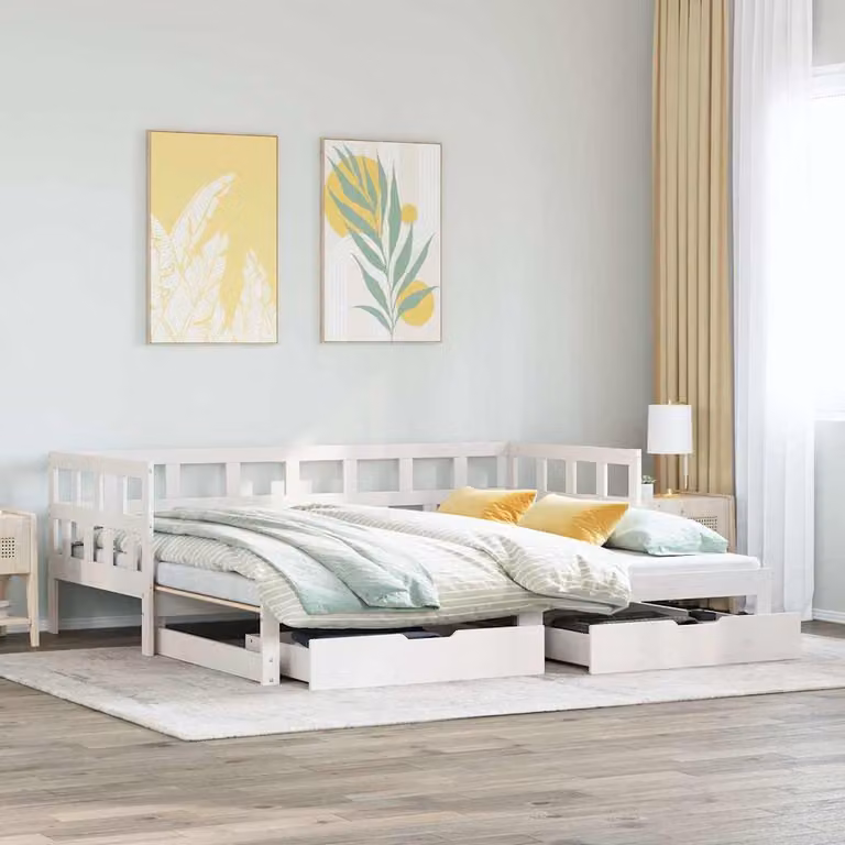 vidaXL Letto Estraibile con Cassetti in Legno di Pino Bianco L/P/H: 200 x 80 x 68,5 cm