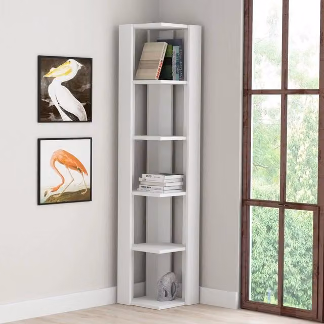 Libreria angolare moderna GIORDANOSHOP bianca con 5 ripiani L/P/H: 34 x 34 x 161 cm