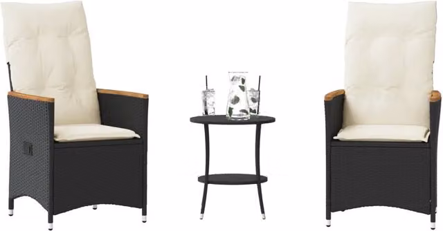 Set da Bistrò 3 pz con Cuscini Nero in Polyrattan 365657