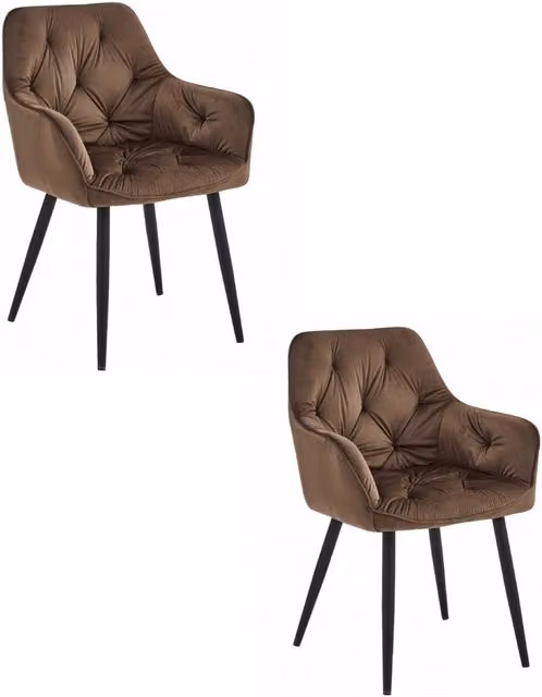 Set di 2 sedie Jork in velluto marrone con gambe nere