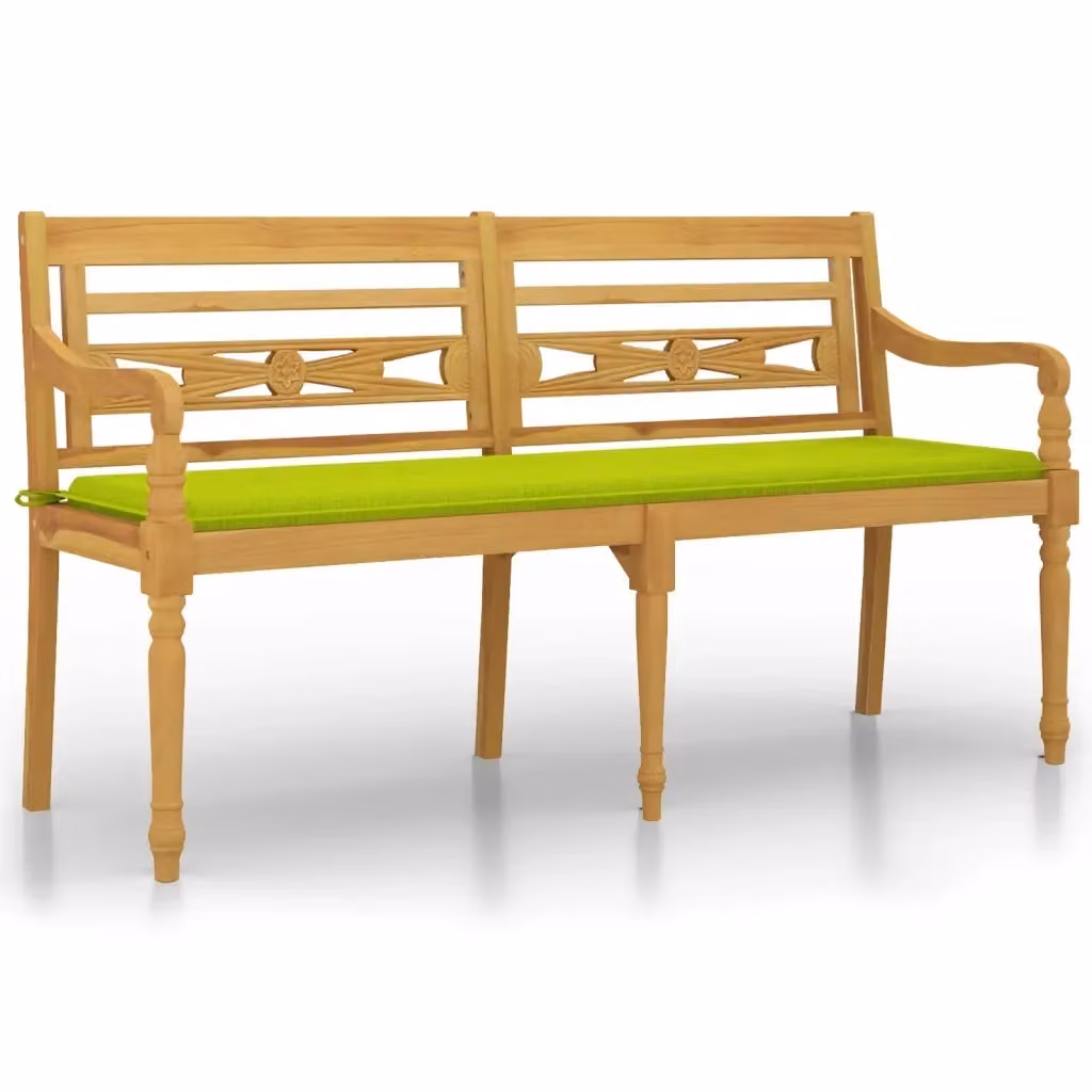Panchina da giardino Batavia vidaXL in legno di teak con cuscini verde chiaro L: 150 cm – 2