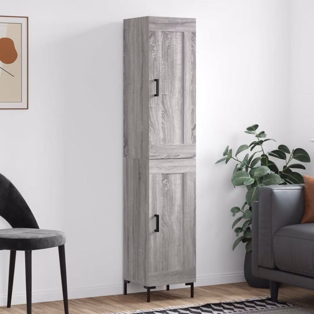 Credenza moderna vidaXL in legno e metallo, Grigio, L/P/H: 34,5 x 34 x 180 cm