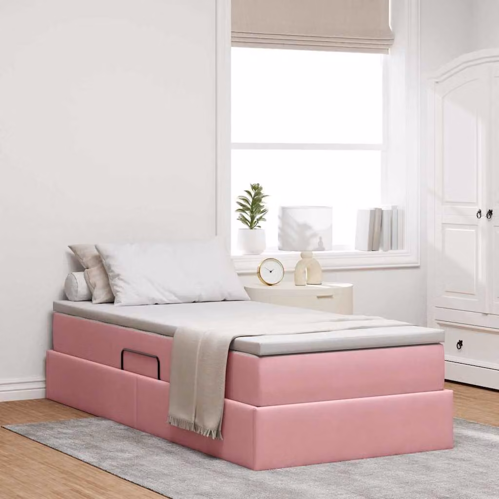 Letto con contenitore e materasso ibrido vidaXL in velluto rosa L/P/H: 204 x 90 x 48,5 cm – 1