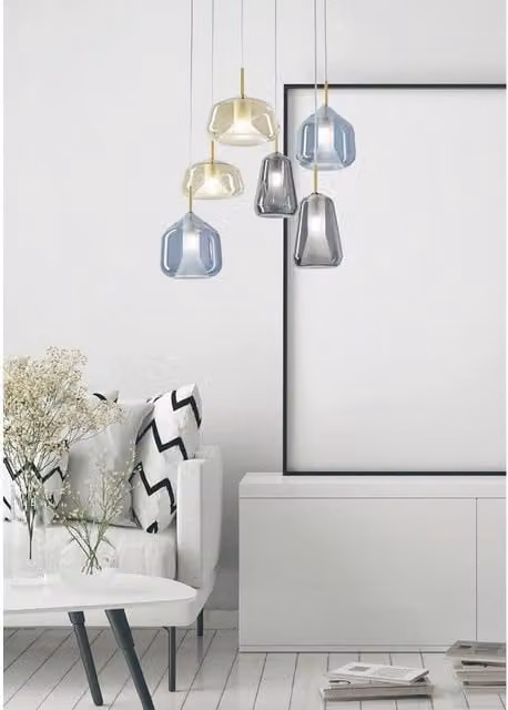 Lampadario a sospensione Glamour X-Ray MILOOX in oro e bianco con paralume in vetro, Ø60 cm, 6x G9