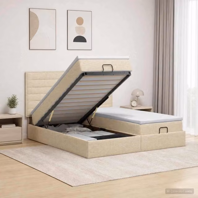 Letto ottomano con materasso con testiera 2 pz Crema Tessuto 3457832