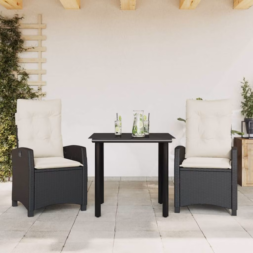 Maison Exclusive - Set da Pranzo da Giardino 3 pz con Cuscini Nero in Polyrattan