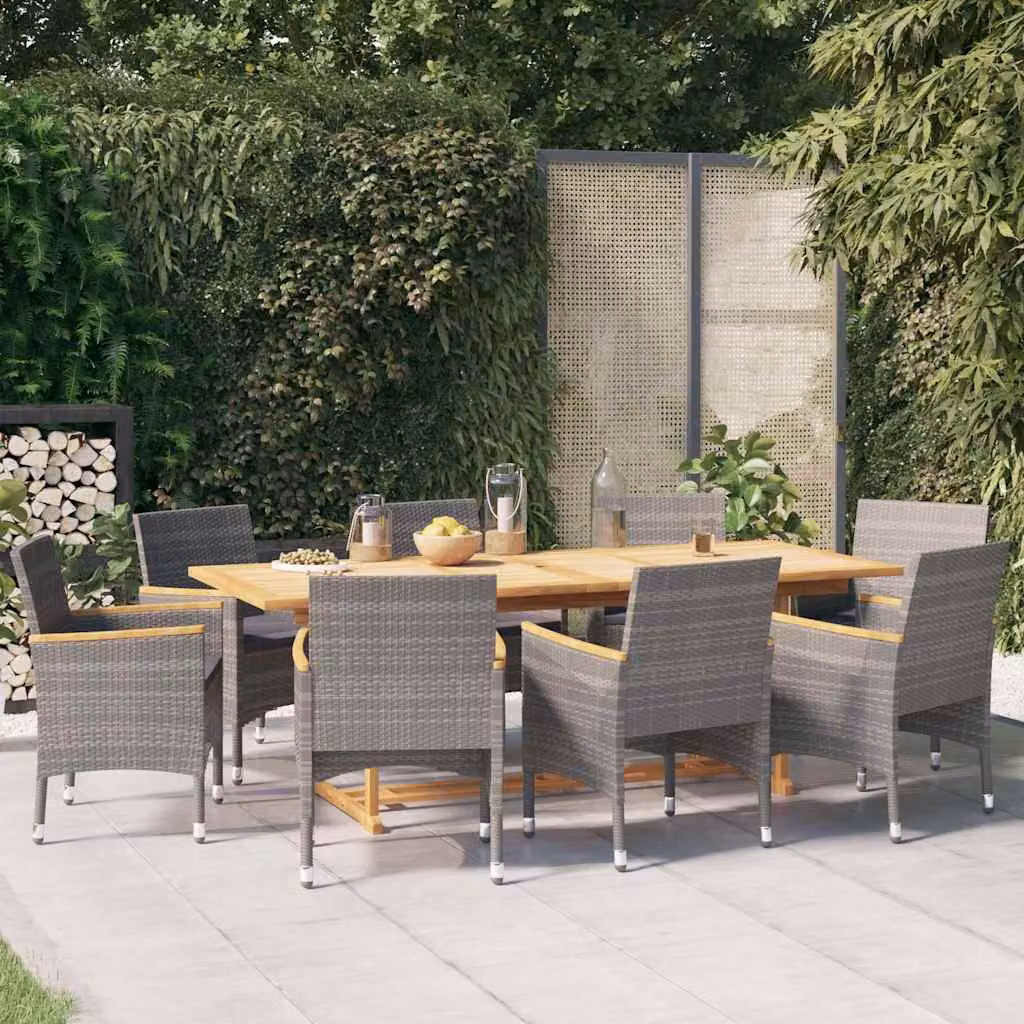 Set da pranzo per giardino vidaXL in legno di acacia con 9 pezzi e cuscini grigi – 1