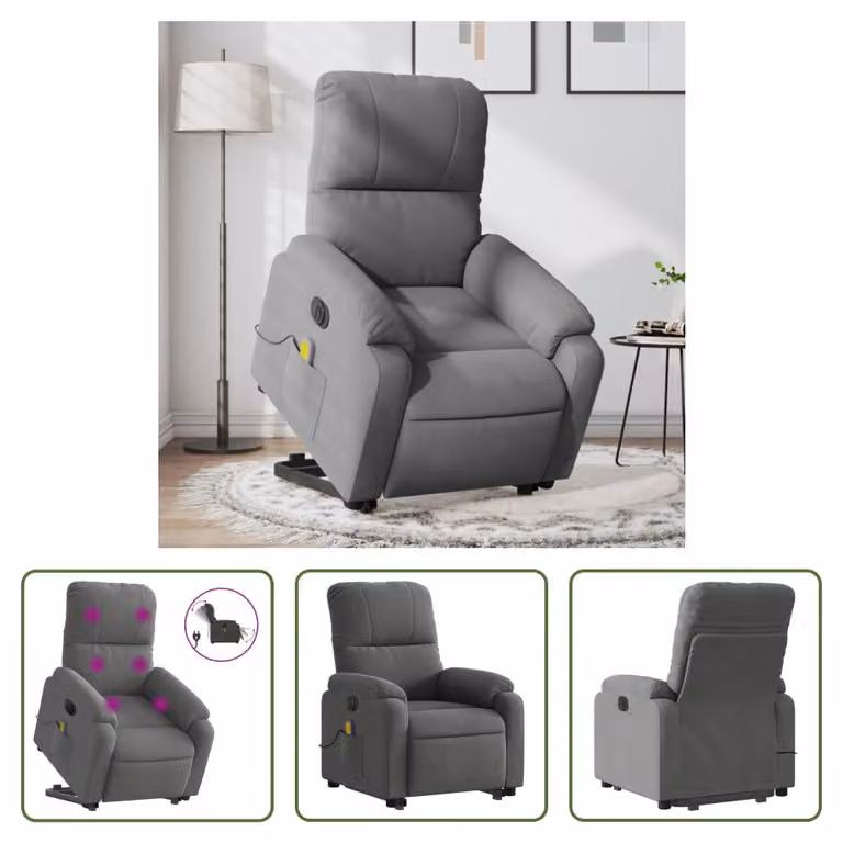 The Living Store Poltrona massaggiante Stand-up Aid elettrica Grigio scuro