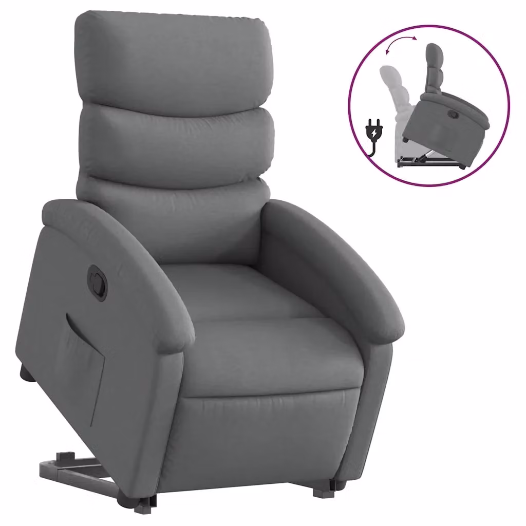 vidaXL Poltrona Alzapersona Reclinabile Grigia in Tessuto con Assistenza Elettrica – 2