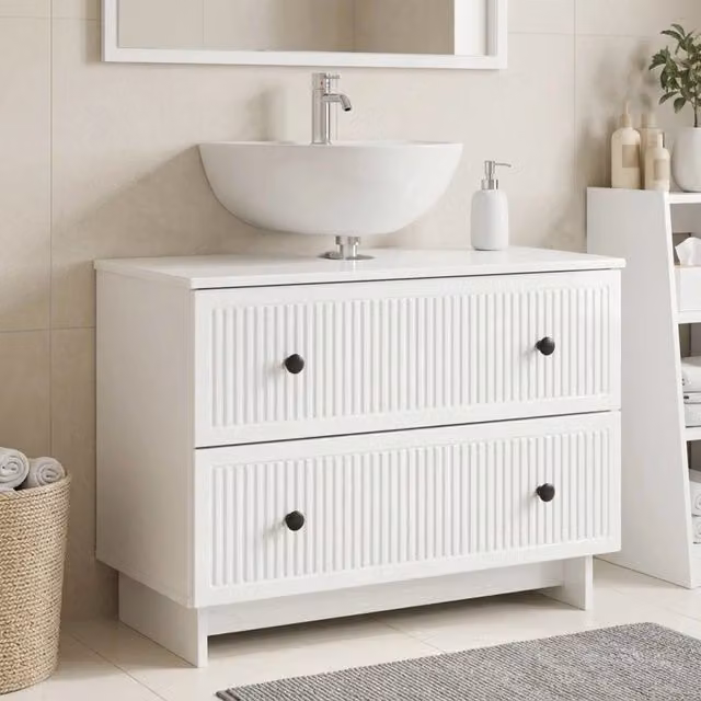 Armadio da bagno moderno vidaXL bianco lucido con cassetti e ante L/P/H: 82 x 41 x 59 cm – 1