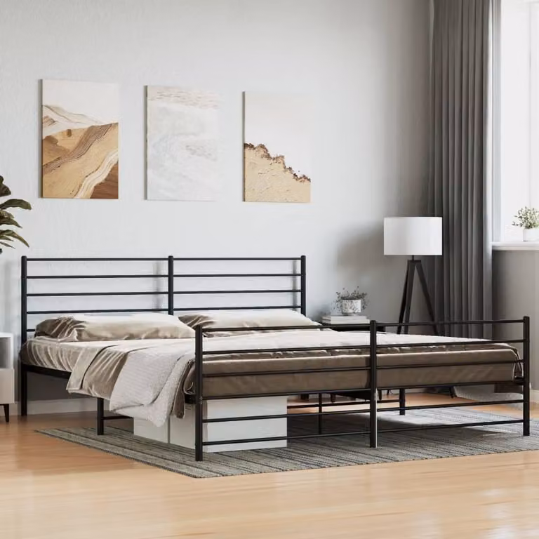 The Living Store Struttura letto con testiera e pediera in metallo nero 183x213 cm