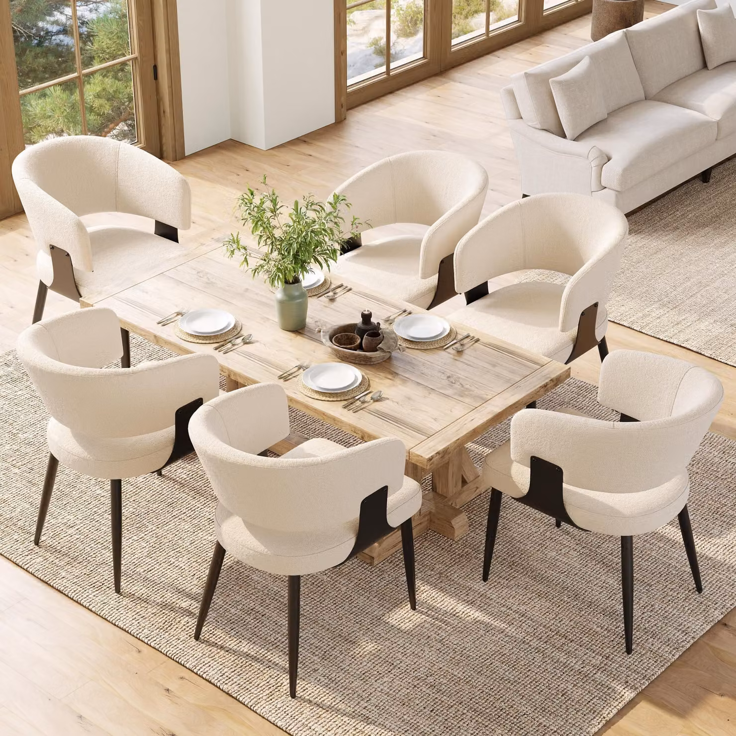 Set di 6 sedie da pranzo Flieks, sedia da pranzo in tessuto di agnello, sedia da cucina imbottita con schienale, sedia da trucco beige