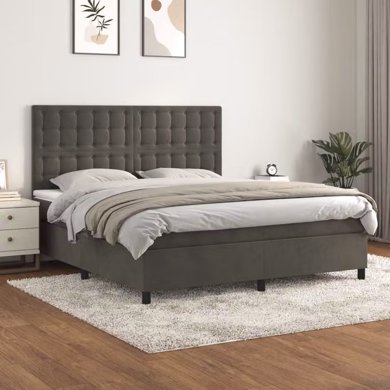 The Living Store Letto a molle con materasso grigio scuro 160x200 cm in velluto