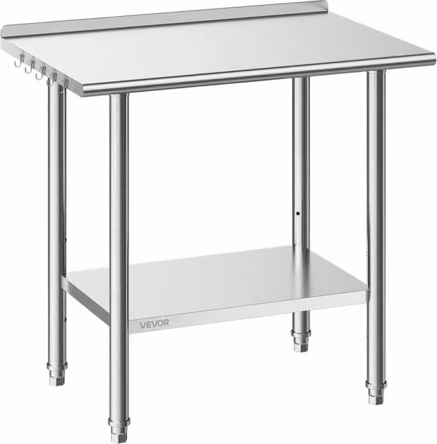Tavolo da Lavoro Inox 915 x 610 x 894 mm Banco Cucina con Alzatina e Ripiano Portata 227 kg Robusto Facile da Montare