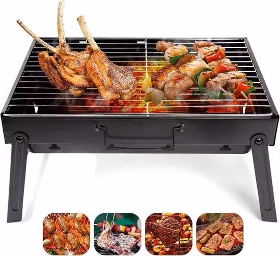 Set portatile per barbecue a carbone, ideale per picnic, campeggio, terrazze e viaggi. Realizzato in acciaio inossidabile, adatto per 2-4 persone