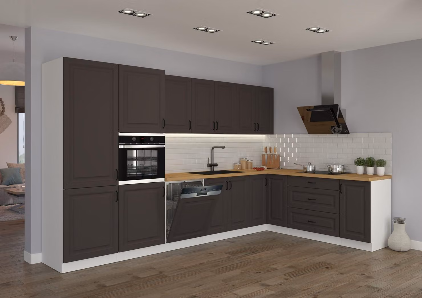 Cucina rustica Stilo Grigio 350x210cm Cucina componibile Cucina ad angolo Cucina angolare