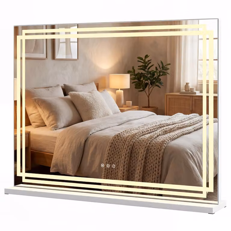 Specchio cosmetico illuminato a LED COSTWAY, specchio per trucco, specchio Hollywood con 3 modalità di regolazione dell'intensità luminosa e comando Smart Touch 80x14x62 cm